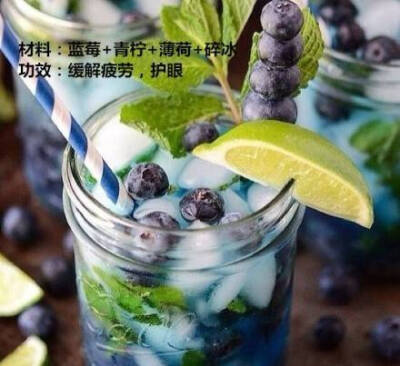 『蓝莓青柠薄荷水』 【8款水果饮品的做法】当水果遇上水，排毒养颜，又美又健康！女生夏天最爱的甜品~