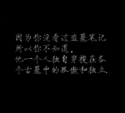 因为你没看过盗墓笔记，所以不知道，他一个人独自穿梭在各个古墓中的孤傲和独立。