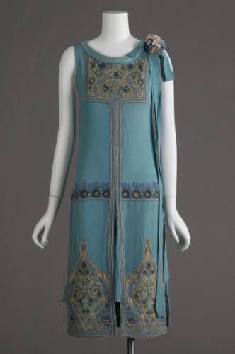 Wedding dress, 1927. Silk crepe, glass beads, metallic thread embroidery.