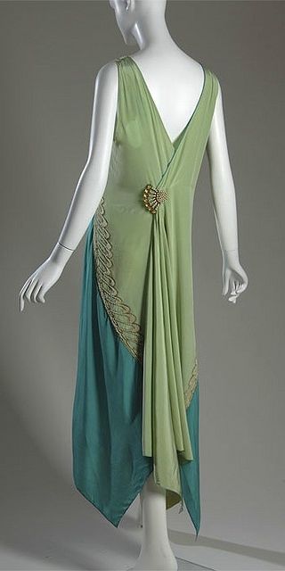 Callot Soeurs Evening gown, c. 1928 Silk charmeuse, pearl, metallic thread