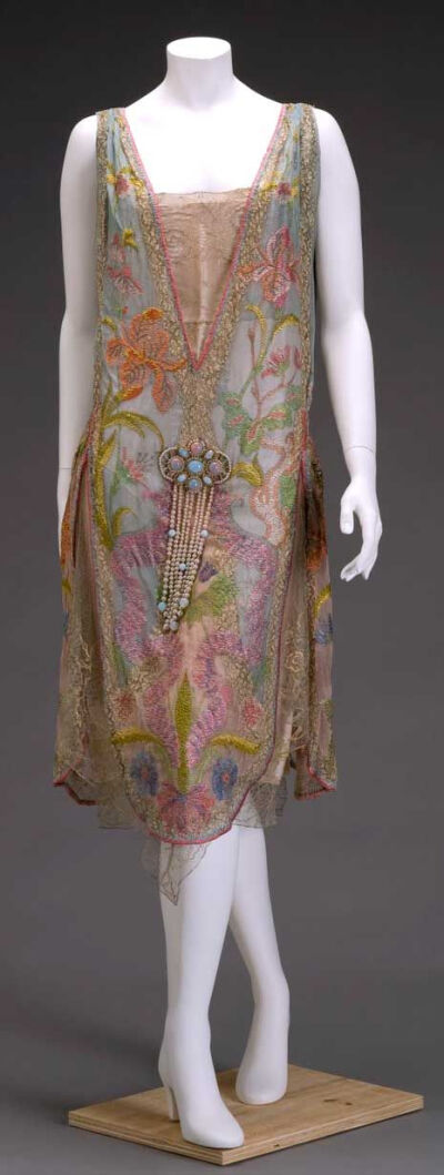 Callot Soeurs, ca. 1926. Silk, silk and metallic lace, and imitation pearls and opals.