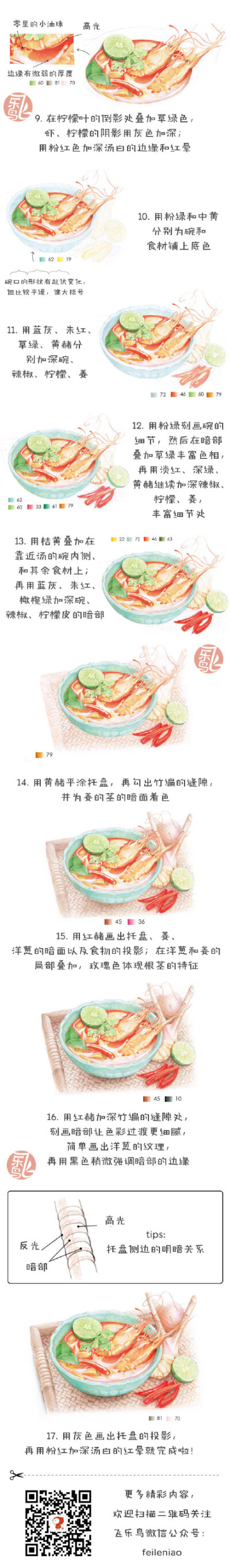 每天10分钟,跟飞乐鸟学画画-冬阴功汤.连载-3.做手账素材也不错哦.出自-飞乐鸟.