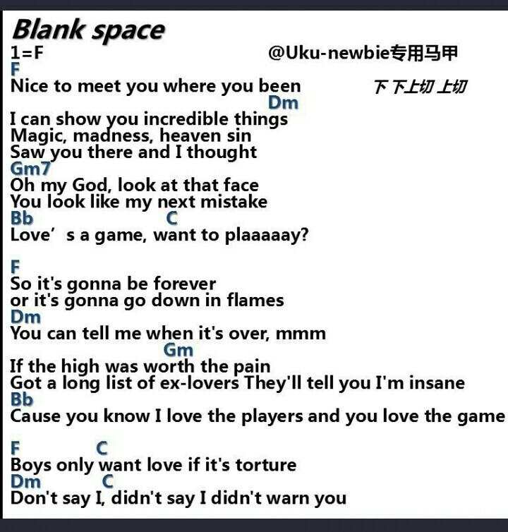 尤克里里谱 blank space