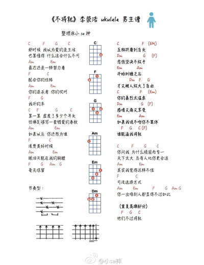 #尤克里里譜# #小sa神# @小sa神 《不将就》李荣浩 #电影《何以笙箫默》主题曲 #C调是男生的调哦