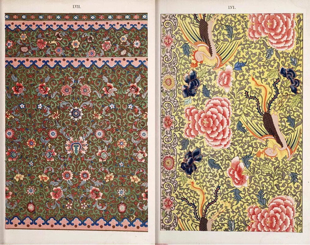 【 中国古董纹样】《Examples of Chinese ornament》大约出版于1867年，是英国当时先锋建筑家与设计师Owen Jones根据历史上的The South Kensington museum / 南肯辛顿博物馆(现为：英国自然史博物馆）的部分中国收藏品和部分其它中国古董上的图案绘制而成。