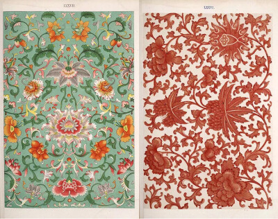 【 中国古董纹样】《Examples of Chinese ornament》大约出版于1867年，是英国当时先锋建筑家与设计师Owen Jones根据历史上的The South Kensington museum / 南肯辛顿博物馆(现为：英国自然史博物馆）的部分中国收藏…