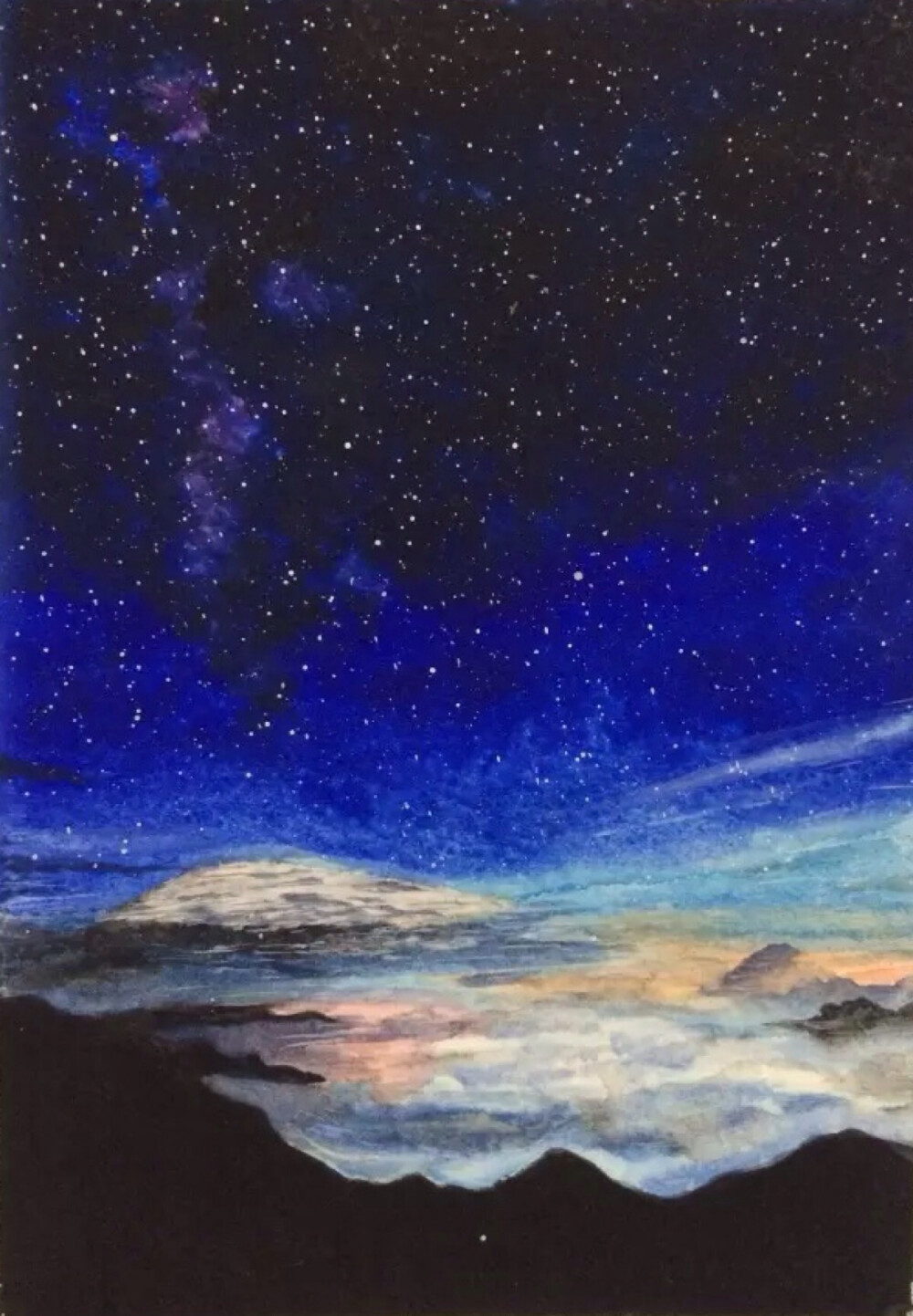 清新水彩画 手绘 星空 夜景 自然风景 清新淡雅 唯美插画