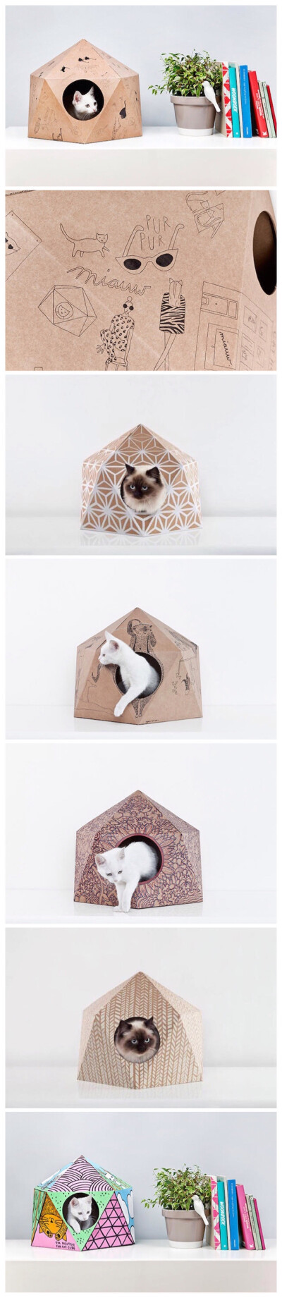 比利时设计师 Delphine Courier的作品－Cat Cube，利用猫咪最爱的纸板制作而成，环保易组装，而且好有安全感啊