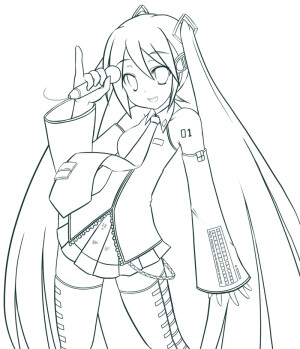黑白线稿 初音未来