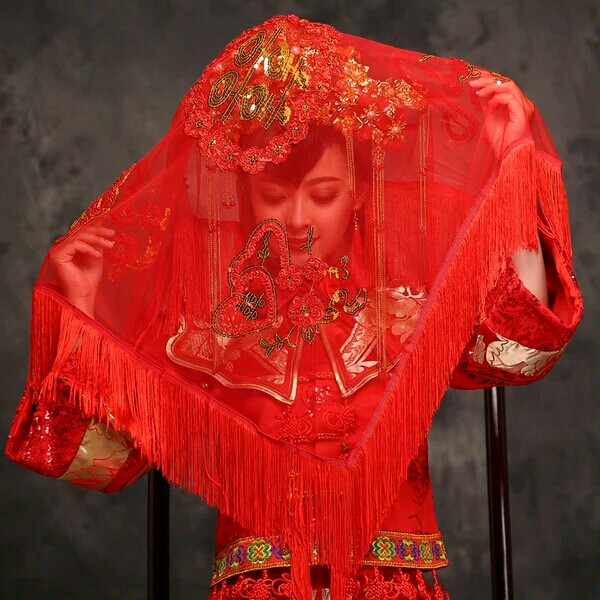 复古新娘红盖头