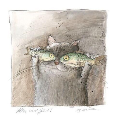 瞎猫碰上大咸鱼 手绘 插画