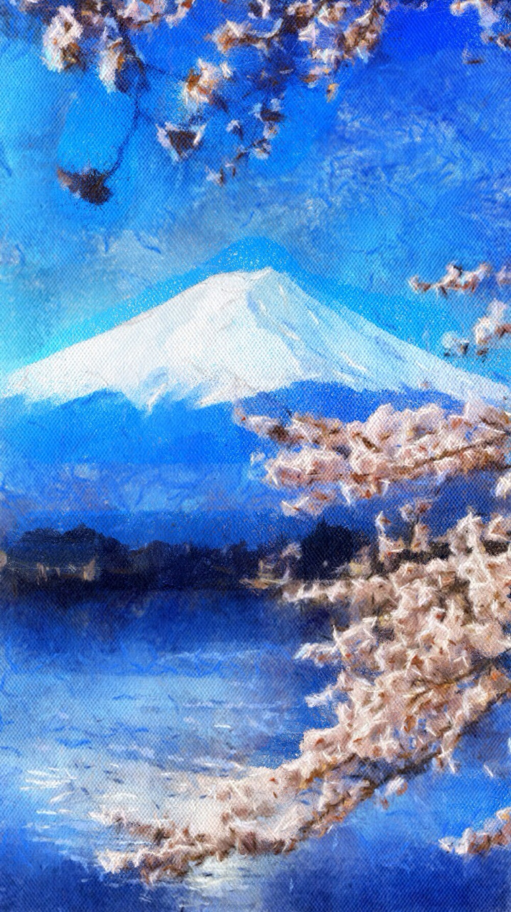 油画印象富士山下