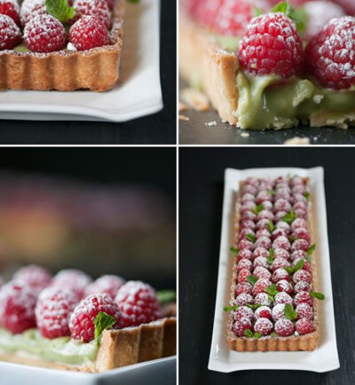 Tarte framboise et thé matcha