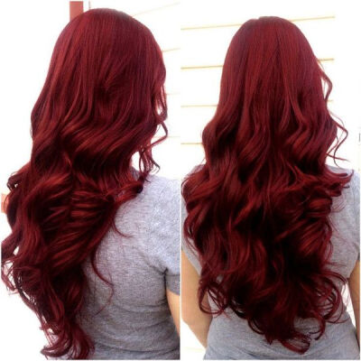 Scarlet hair color with long wavy hair style~ nice dark red hair,love it so much