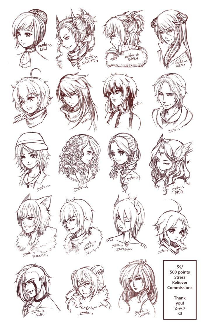 Inspiration: Hair Expressions ----Manga Art Drawing Sketching Head Hairstyle---- [[[Batch4 by omocha-san on deviantART]]]