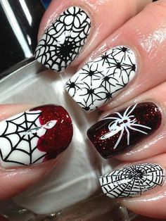 ✿ڿڰۣ Halloween Nails : Halloween Nail Art. Spider webs. DIY is much easier to do nails these days. Give them a try. Sharpie markers are the secret behind a lot of these.