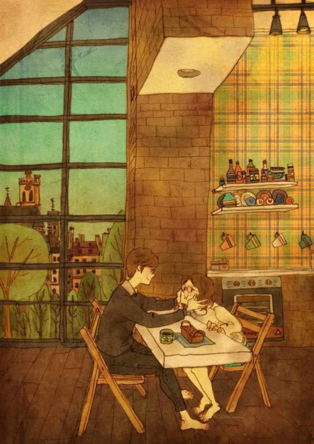 《两个人的烟火》“看看，每天下午茶，脸都圆了”捏着我的脸左掐右掐…嘻嘻