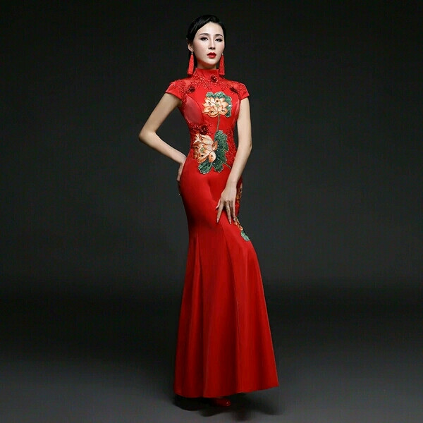 中式 红色 敬旗袍酒服 修身新娘旗袍！