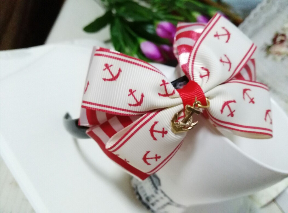 小清新 海军风 儿童款 可爱公主 DIY手工蝴蝶结头饰 发卡发夹 发箍