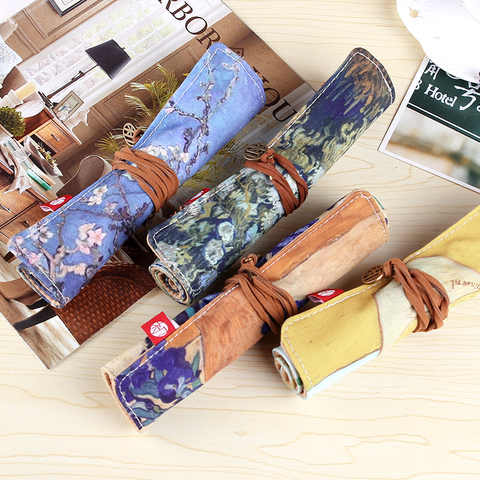 初品/梵高印象卷笔袋 创意复古韩国帆布面多功能大容量文具收纳袋