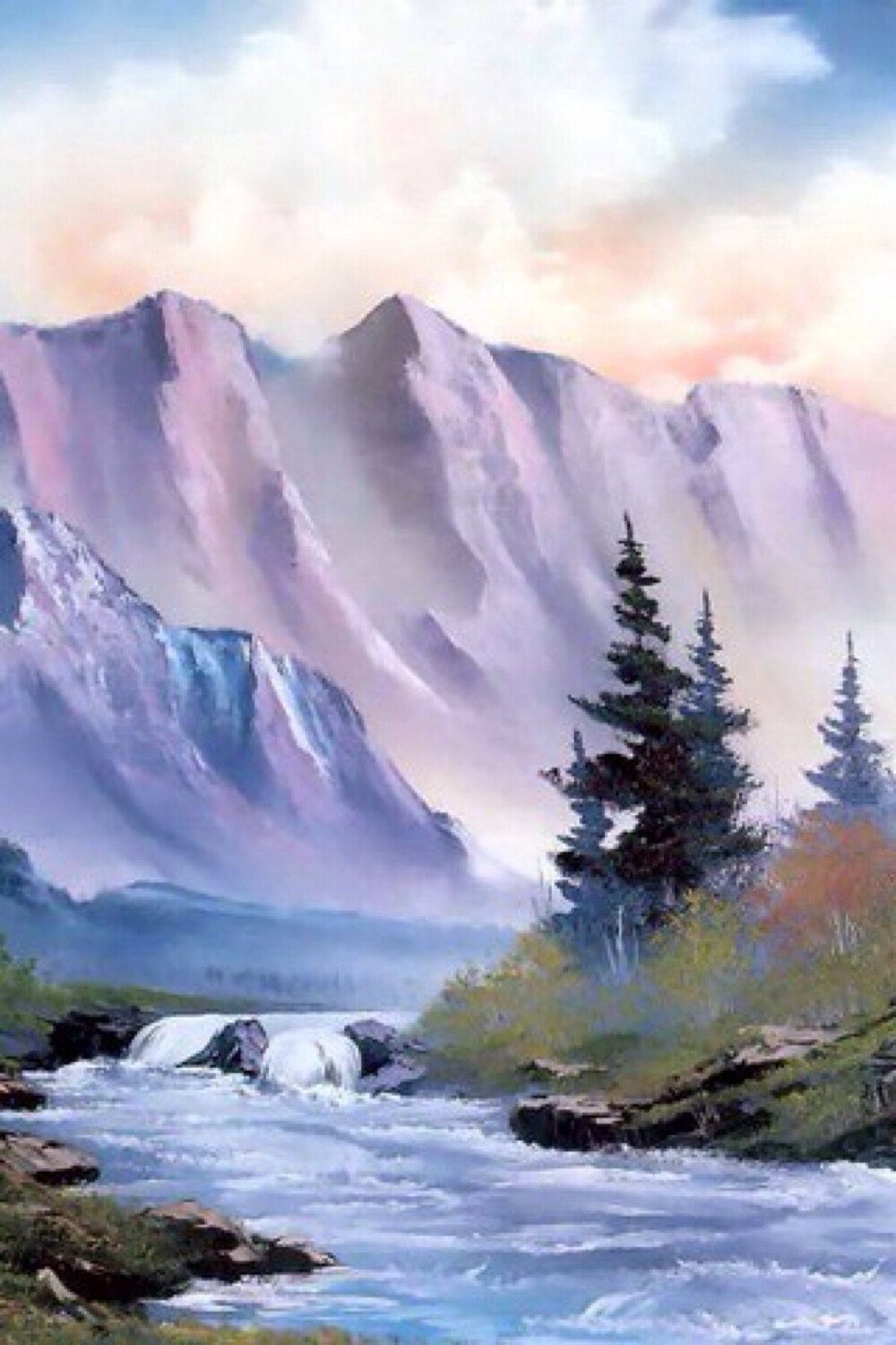 清新水彩画手绘树木山水自然风景清新淡雅唯美插画