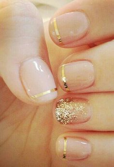 beautiful nude, gold accented nails - Christmas Nail Art