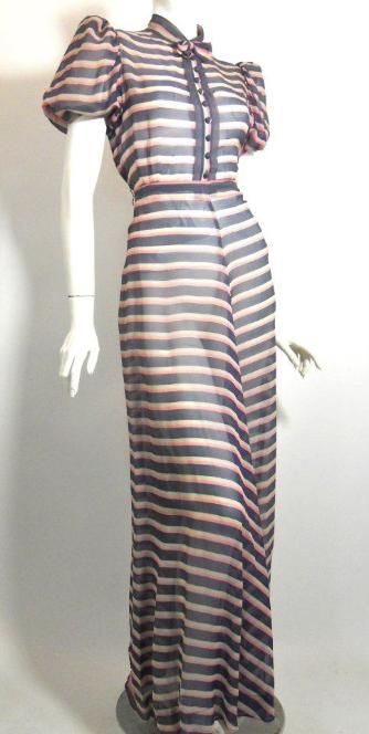 1930's stripes--Details on the bodice are a hallmark of 30's clothing