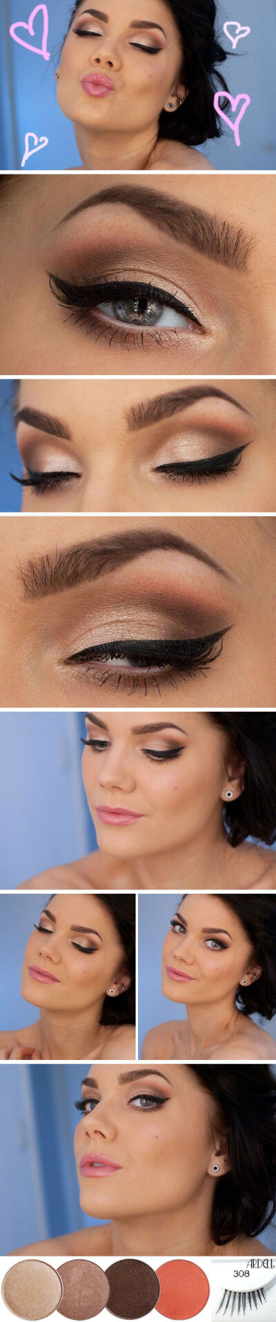 DIY :: Valentine's Day Makeup by Linda Hallberg :: CLICK for product list...using MakeupGeek shadows (4, shown) &amp;amp; some eyeprimer, eyeliner &amp;amp; Ardell 308 lashes (shown) which are just th…