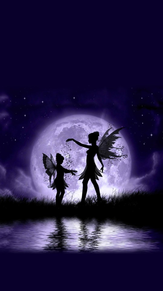 精灵 紫色 月亮 夜晚 魔力 插画