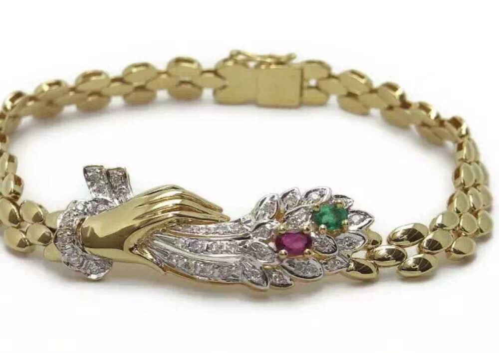 日本制高级珠宝 18K金红宝石祖母绿钻石手链，最大腕周18cm，0.25ct/0.17ct/0.33ct，重约18.9g，附有箱。