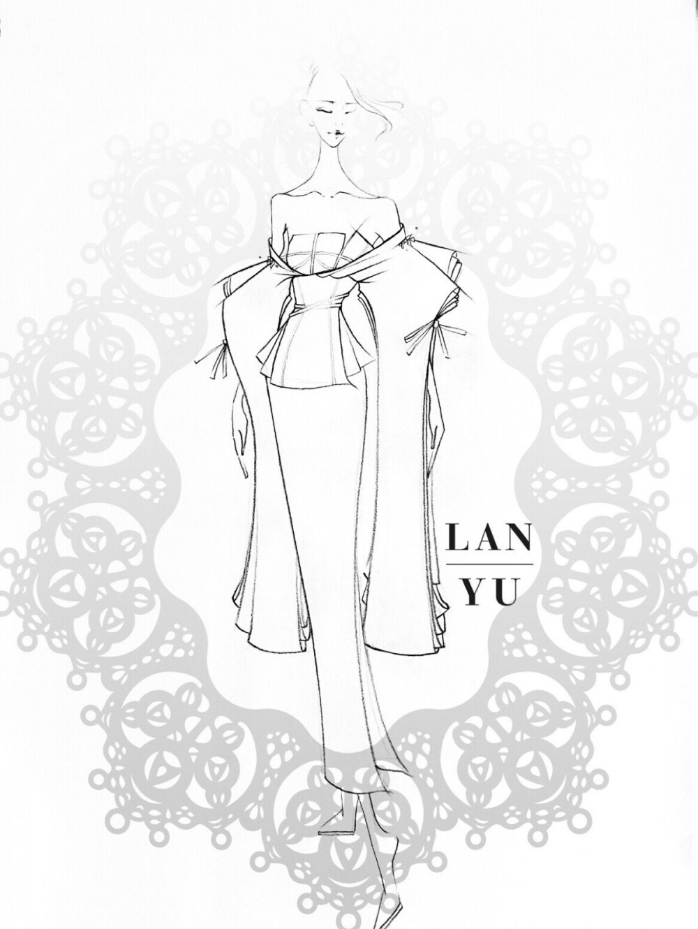 【笔尖时尚—线条的魅力】LAN YU Haute Couture2015秋冬高定 “一顾倾人城，再顾倾人国。” 手绘插画 设计手稿 时装周 铅笔画 黑白线条