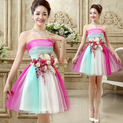 【日常花朵手工花花色表演绑带约会百褶之缘多彩盘褶伴娘小礼服】新上绑带款，更容易调节，腰带可以换其他颜色