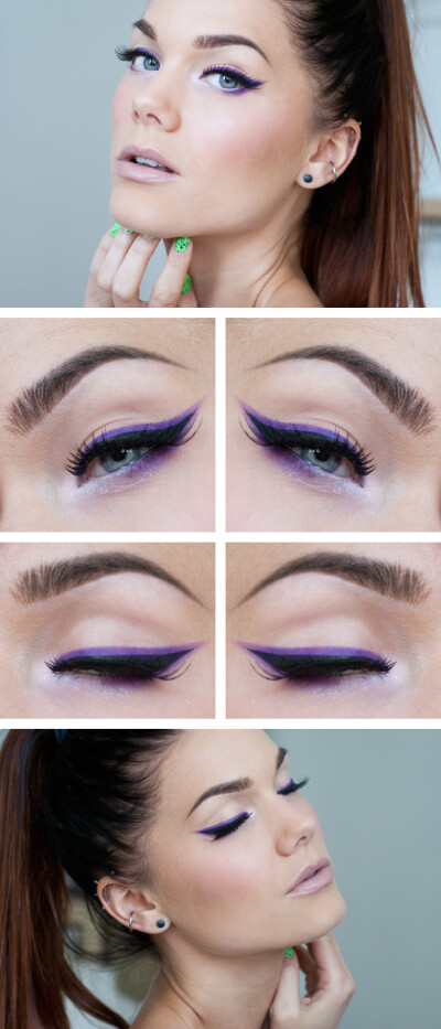 Double Eye Liner- Line eyes with an angled brush, using Amethyst ShadowSense. Line over that with Black EyeSense!