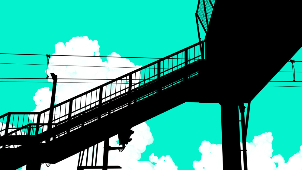 二次元 动漫 插画 唯美 壁纸 锁屏 阴暗向 青空 末日 异常 人行天桥