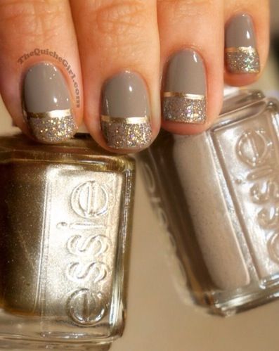 pretty nail art love the gold line with the gold sparkles and the gray/neutral base. @joli5654