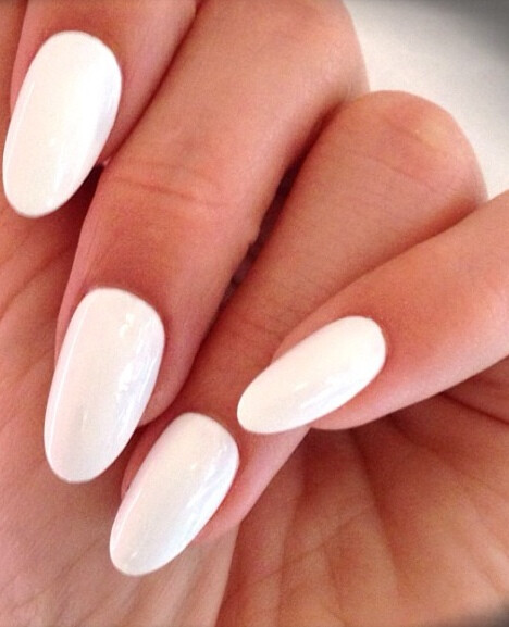 white almond nails just so classy looking --- simple and classy. I always get full white almond or square nails. Either white or baby pink &amp;lt;3