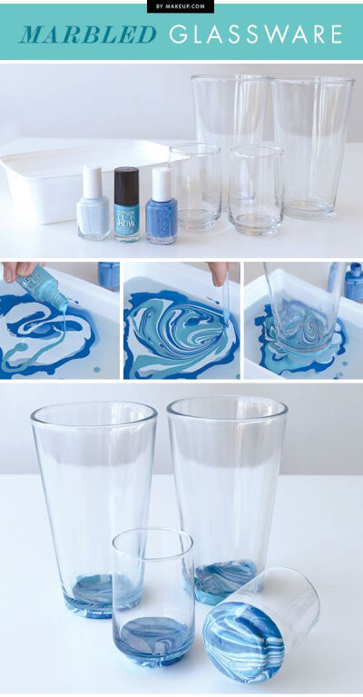 3 clever crafts you can do with nail polish - Marbled glassware