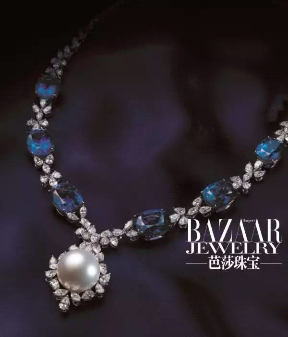 Mikimoto 高级珠宝系列 蓝色坦桑石配白色南洋海水珍珠钻石项链