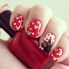 Minnie Mouse Nails- really considering this one for my holiday, but on the dot ones no mouse heads