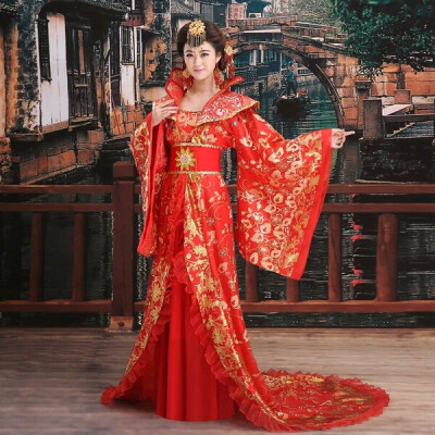 复古风 汉服 婚服 嫁衣 新娘中式舞台装！