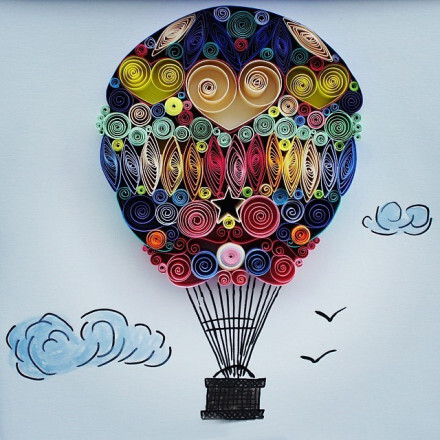 【我的衍纸日记】仿造网上作品 衍纸与绘画的结合 热气球