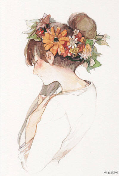 水彩 手绘 花女孩