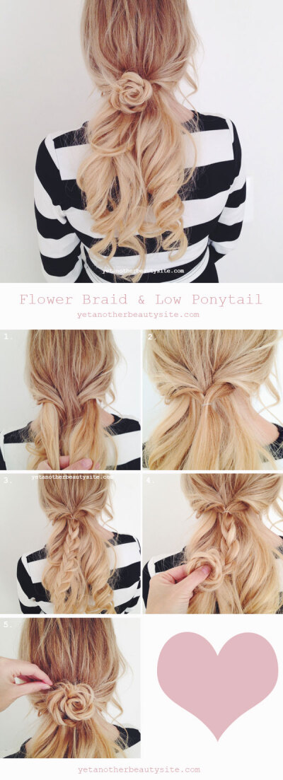 -Wendy- For the hair handicapped #23- Flower braid and low pony. For medium to long hair lengths.