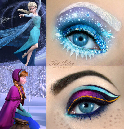 Makeup artist Tal Peleg posted these amazing eye makeup designs based on the two main characters in Disney’s Frozen. | This Disney Princess Eye Makeup Art Is Stunning