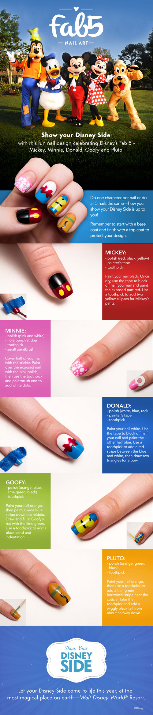 Disney Fab5 DIY Nail Tutorial. Click for more ways to Show your #DisneySide #WaltDisneyWorld