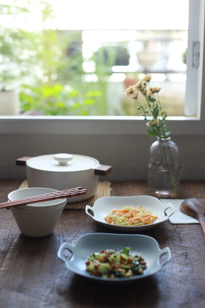 2015.07.31 快手绵密鲜虾粥，三分钟台式泡菜，松仁青菜炒香干