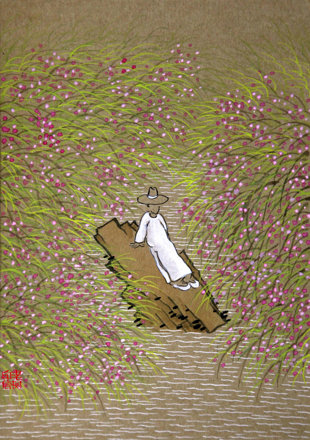 老树画画春水漱两岸乱花覆一溪娘子归省久哪天是归期