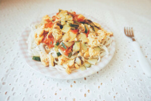 番茄鸡蛋黄瓜蘑菇面