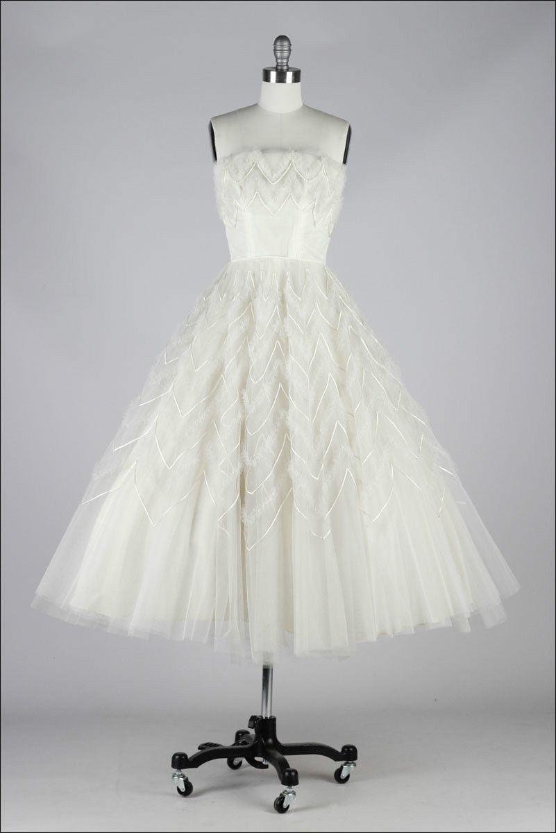 1950年代白色欧根纱礼服婚纱~