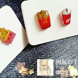 薯条可乐可爱俏皮热缩片耳钉 #热缩片 #diy